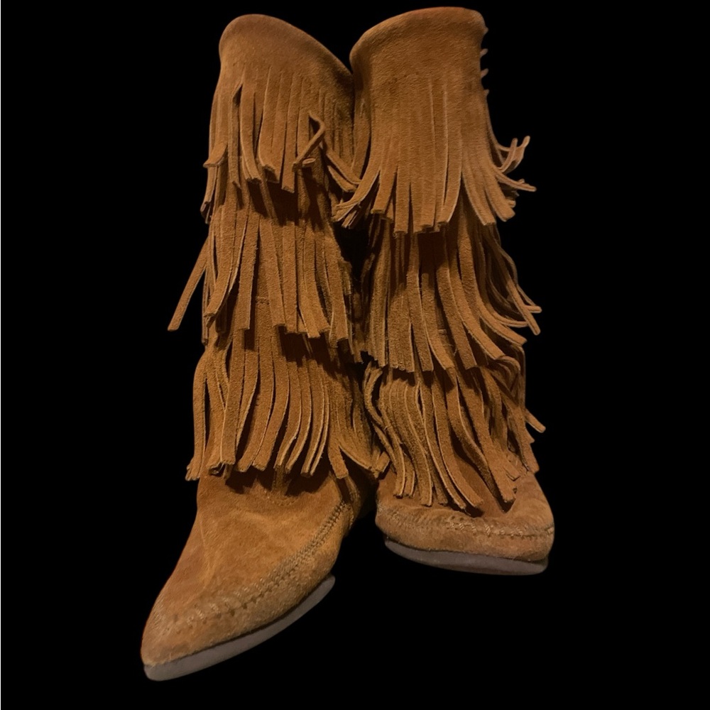 Minnetonka women’s fringe boot size 7 soft suede,fringe wrap - Picture 5 of 6